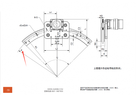 AMS(亞母斯）產(chǎn)品FDK圓弧齒輪導(dǎo)軌的半徑是內(nèi)圓弧還是外圓弧的半徑？